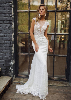 Cap Sleeves Ivory Glitter Sexy Wedding Dress